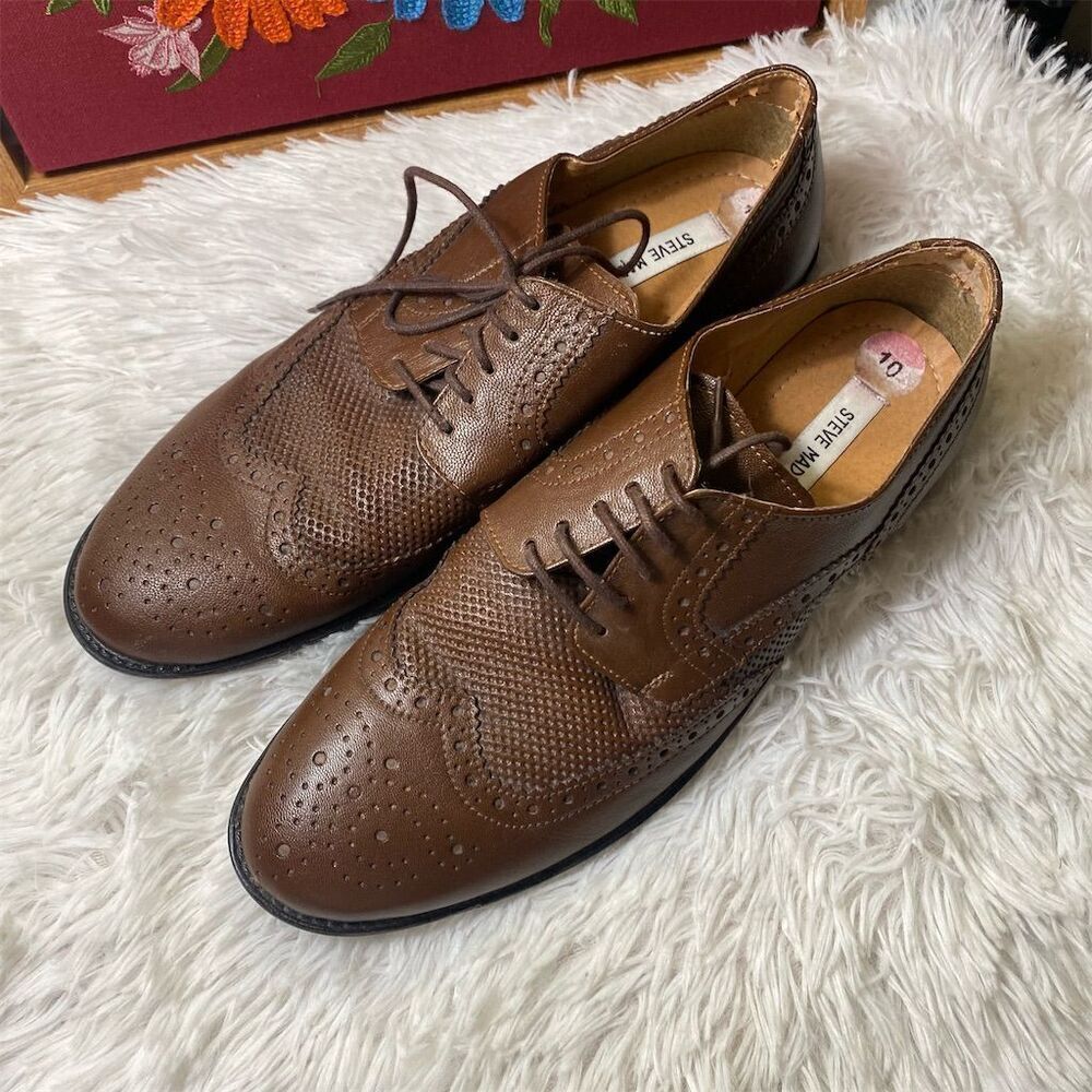 Steve Madden Men's Brown Leather Wingtip Oxford Dress Shoes Size 10